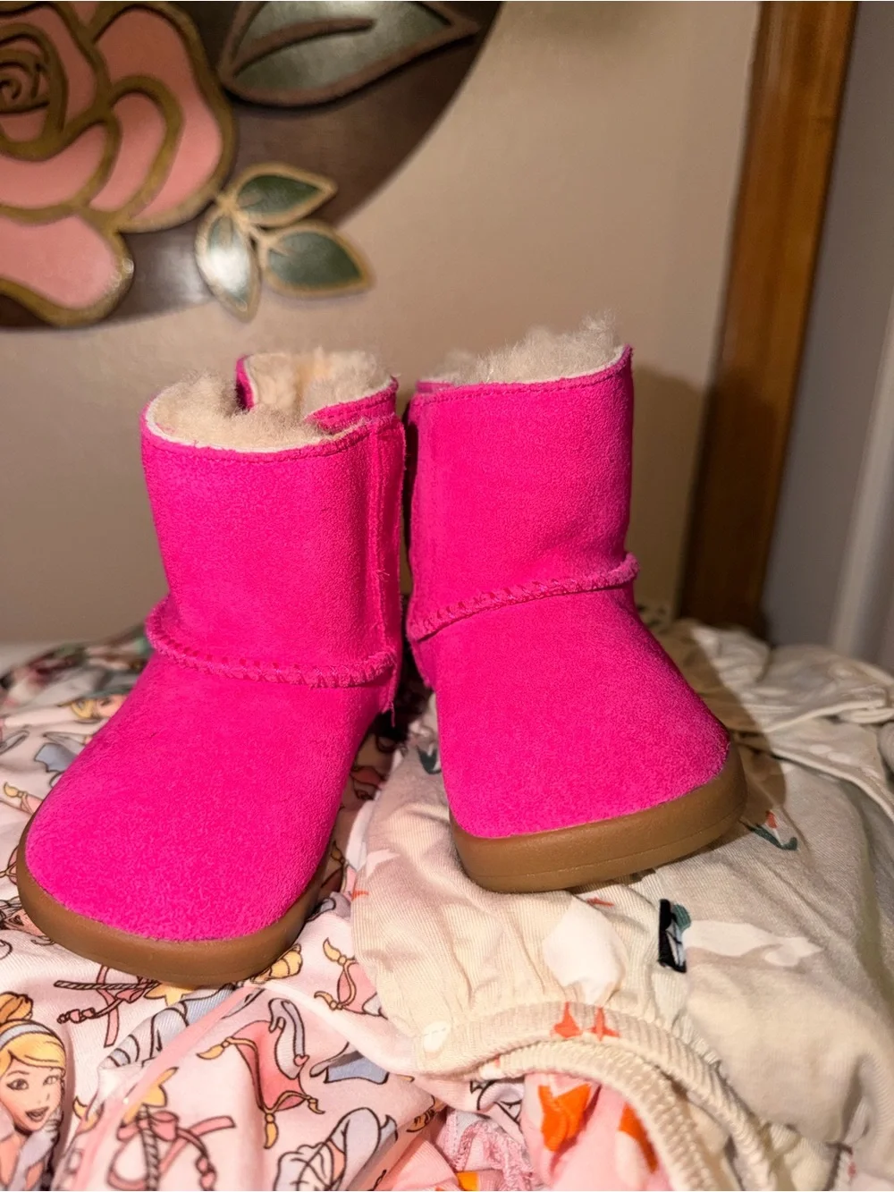 UGG Bright Pink Kids Suede Shearling Boots